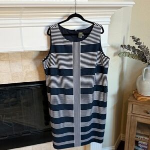 Taylor Navy and White Striped Midi Dress, Size 20W